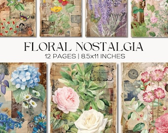 Vintage Floral Junk Journal Pages, Botanical Ephemera (Digital Download)