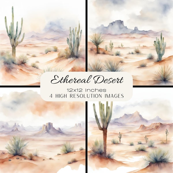 Ethereal Desert Watercolour Prints, Digital Paper Pack, Desert Wall Art Printables, Neutral Beige Decor, Watercolour Desert Backgrounds