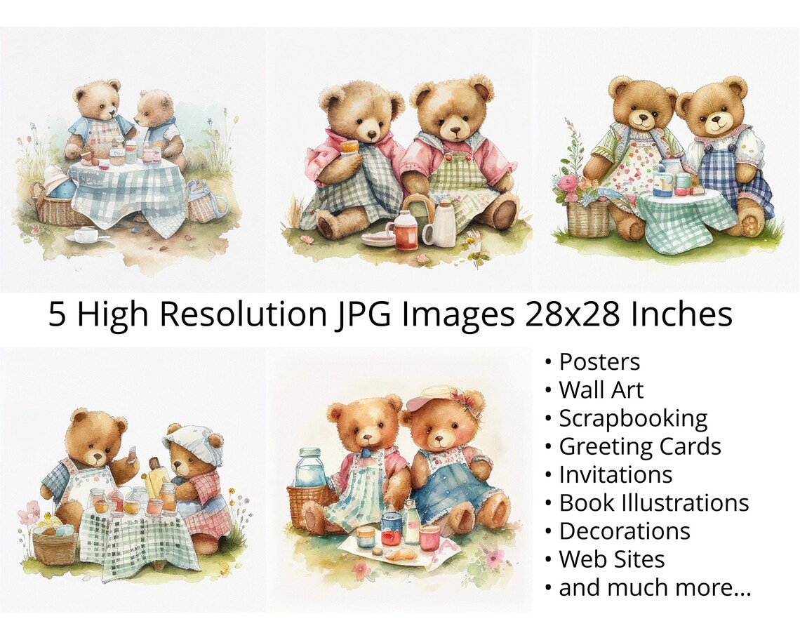 Teddy Bear Picnic Clipart Set of 5 Digital Prints Playroom - Etsy Canada
