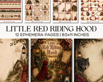 Little Red Riding Hood Printable Ephemera Kit Fairy Tale Junk Journal Pages Tags Tickets Labels