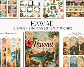 Hawaii Ephemera Pages Tropical Travel Junk Journal Printable Island Scrapbook Paper Download