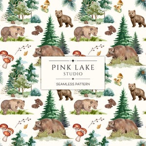 Motif ours sans couture, papier numérique Woodland, papier de scrapbooking ours bruns, impression répétée aquarelle ours, conception de surface pour usage commercial