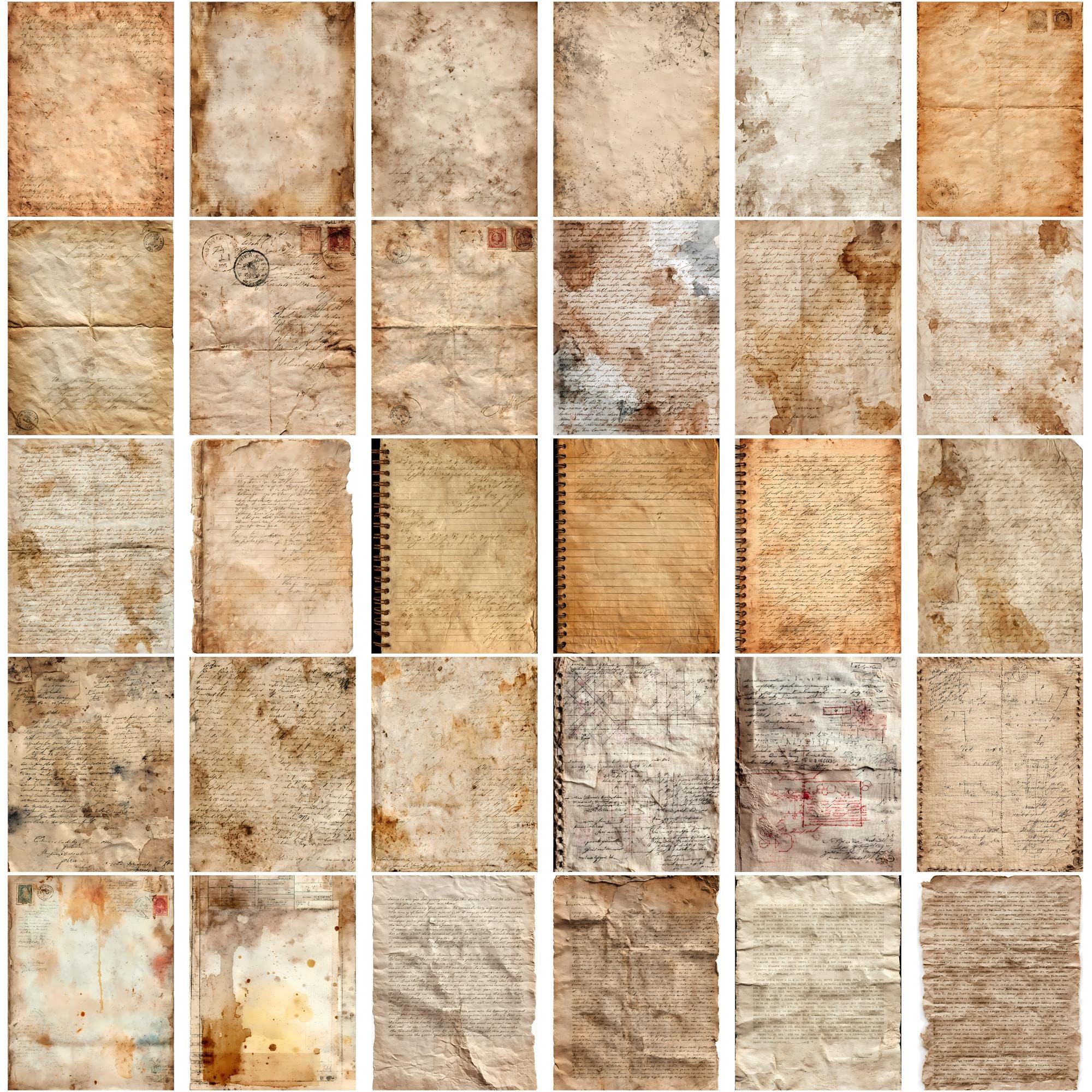 Empherma Script Paper Aged Paper Archive Master Collection, Vintage Ephemera Junk Journal ...