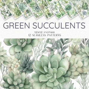 Patrones de suculentas sin costuras, paquete de papel digital, papel para álbumes de recortes, uso comercial, papel para suculentas, plantas suculentas, papel digital verde