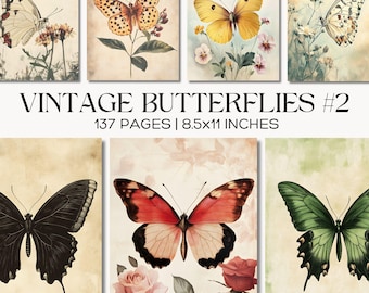 Vintage Schmetterling druckbare Seiten, botanische Ephemera, antike Insekten Digitales Papier Scrapbooking Sammlung