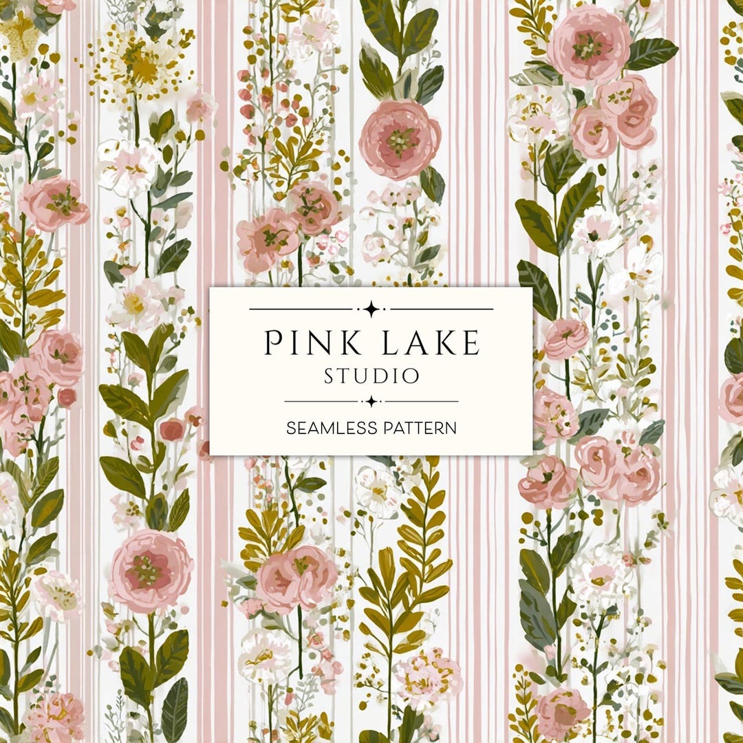 Blush Floral Stripe Seamless Pattern, Vintage Botanical Digital Paper ...