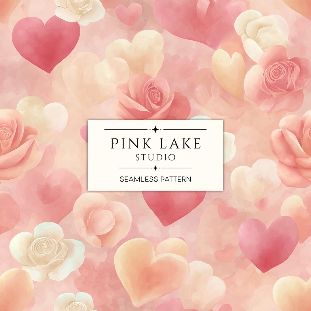 Watercolor Valentine Heart Seamless Pattern, Pink Rose Digital Paper ...