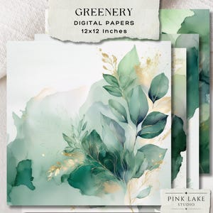 Fondos de acuarela con vegetación, texturas abstractas botánicas, fondos digitales en tonos salvia y dorado para tarjetas, diarios, arte mural e invitaciones