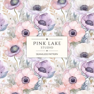 Padrão de anêmona rosa, papel digital floral sem costura, plano de fundo de casamento em aquarela, anêmona vintage para impressão, papel romântico para scrapbook