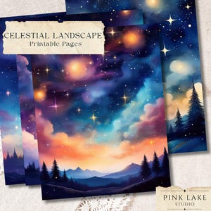Aquarel hemels digitaal papier, sterrenhemel achtergronden, 8,5 x 11 Galaxy digitaal papier, kosmische kunst printables, Midnight Sky plakboek