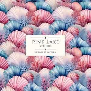 Papel digital de conchas de playa sin costuras, patrón de coral y conchas marinas, fondo de acuarela para álbum de recortes oceánico, papel imprimible de verano costero
