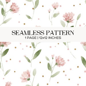 Motivo floreale senza soluzione di continuità con acquerelli rosa, pois dorati, design minimalista con fiori in stile cottagecore e piastrelle ripetute.