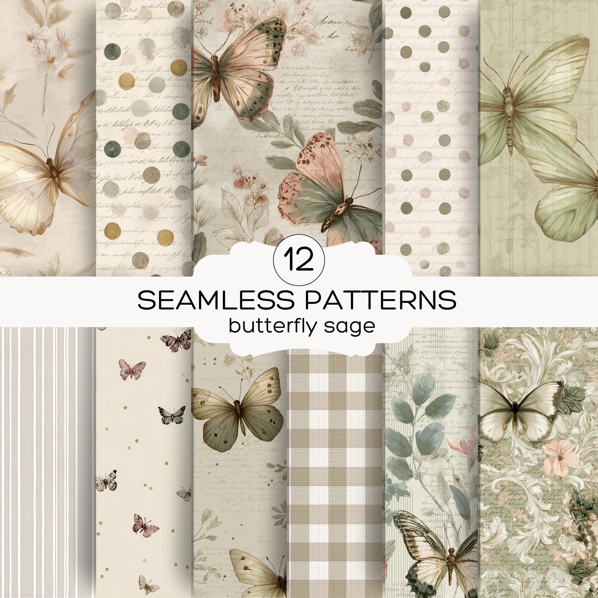 Butterfly Seamless Pattern Bundle, Sage Green Toile, Cottagecore ...