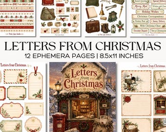 Christmas Ephemera Junk Journal Kit, Printable Letters Santa Mail, Holiday Correspondence Scrapbook Pages