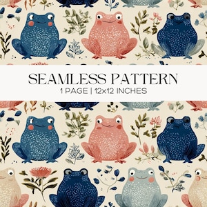 Frog Seamless Pattern, Woodland Nursery Fabric, Wallpaper, Stationery, Gift Wrap and Branding Digital Paper