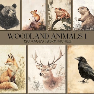 Woodland Animals Digital Paper Bundle, 128 Vintage Forest Animal Pages 8.5x11 Inches, Junk Journal Kit for Scrapbooking, Ephemera & Crafts