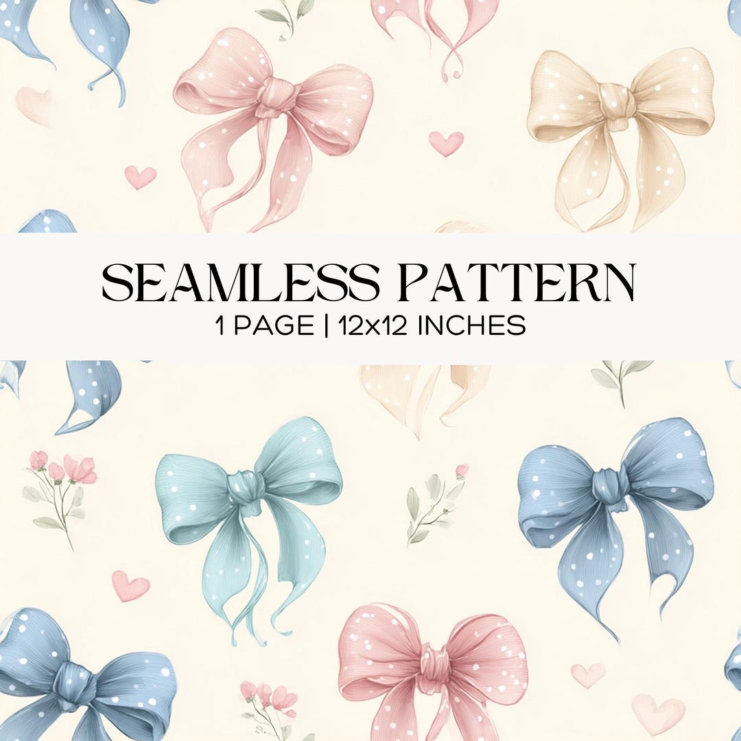 Watercolor Bow Seamless Pattern, Pastel Coquette Fabric Design, Digital ...