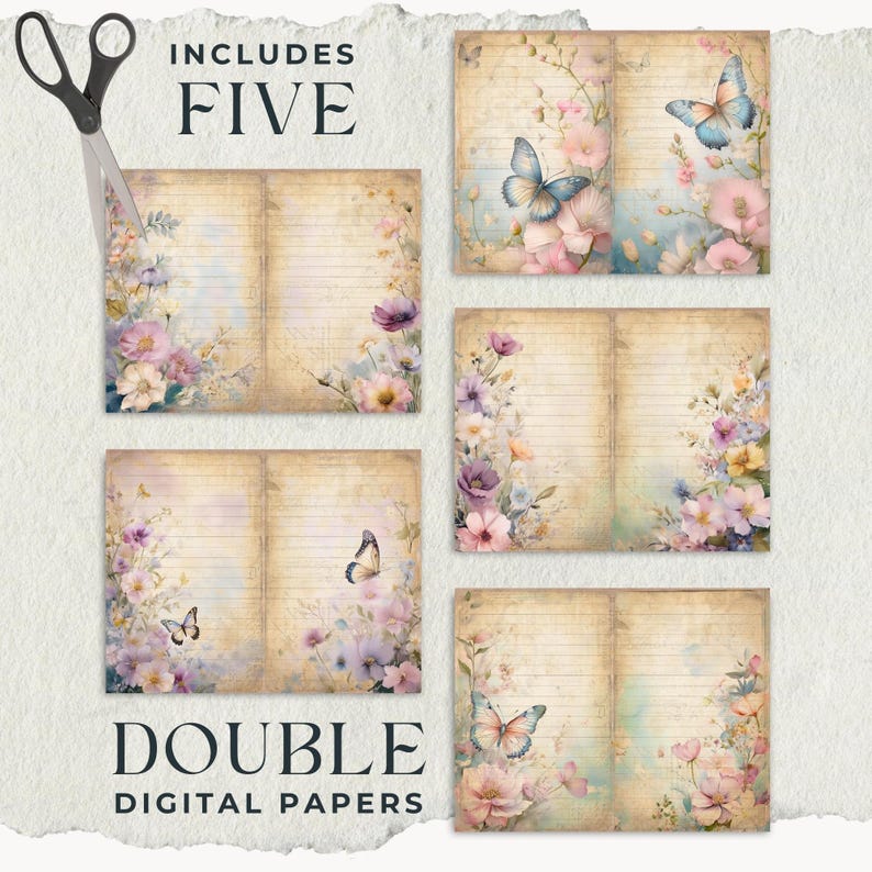 Pastel Garden Junk Journal Kit, Shabby Chic Floral Ephemera, Printable ...