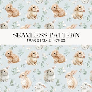 Easter Bunny Seamless Pattern, Soft Blue & Beige, Neutral Nursery Repeat Design, Scrapbooking, Stationery