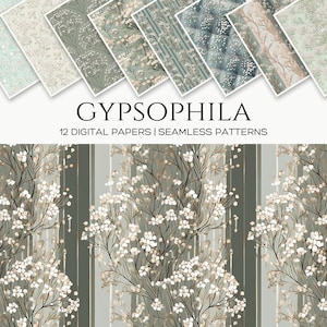 Ensemble de motifs gypsophile gypsophile - papiers numériques floraux sauge et rose poudré - motifs botaniques romantiques pour travaux manuels et scrapbooking