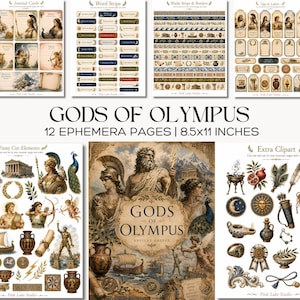Griechische Mythologie Ephemera Seiten Götter des Olymp Junk Journal Kit Printable Antike Griechenland Tags