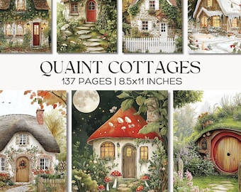 Quaint Cottage Junk Journal Pages, Shabby Chic Scrapbook Ephemera, Storybook Village, Forest Cabin