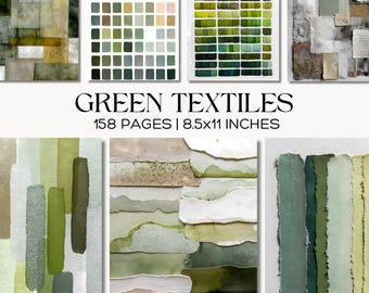 Green Textured Digital Paper Bundle, Sage Olive Botanical Fabric Backgrounds, Painted Swatches Scrapbook Pages