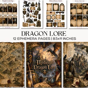 Dragon Lore Ephemera Pages Medieval Fantasy Junk Journal Printable Scrapbook Paper Craft Download