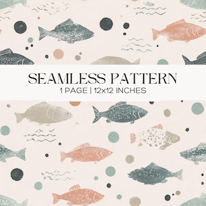 Watercolor Fish Seamless Pattern, Coastal Nursery Fabric Design, Scrapbook, Papercraft, Junk Journal Page