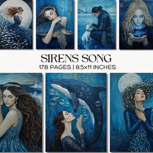 Siren Junk Journal Pages, Mermaid Ephemera, Watercolor Sea Creatures, Nautical Scrapbook Paper Pack