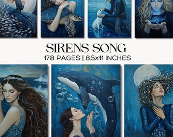 Siren Junk Journal Pages, Mermaid Ephemera, Watercolor Sea Creatures, Nautical Scrapbook Paper Pack