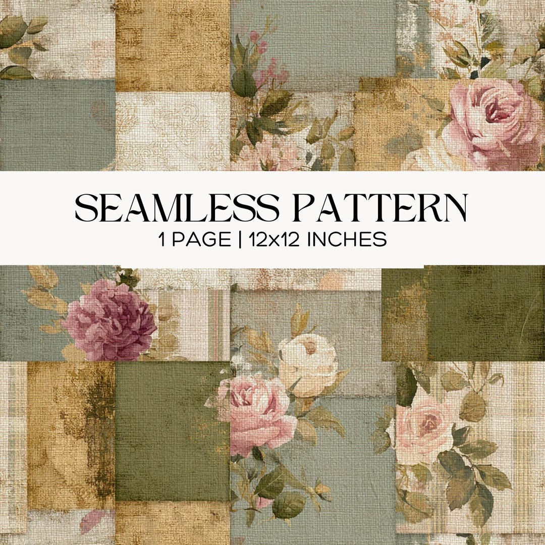 Vintage Floral Patchwork Seamless Pattern, Shabby Chic Rose Quilt ...