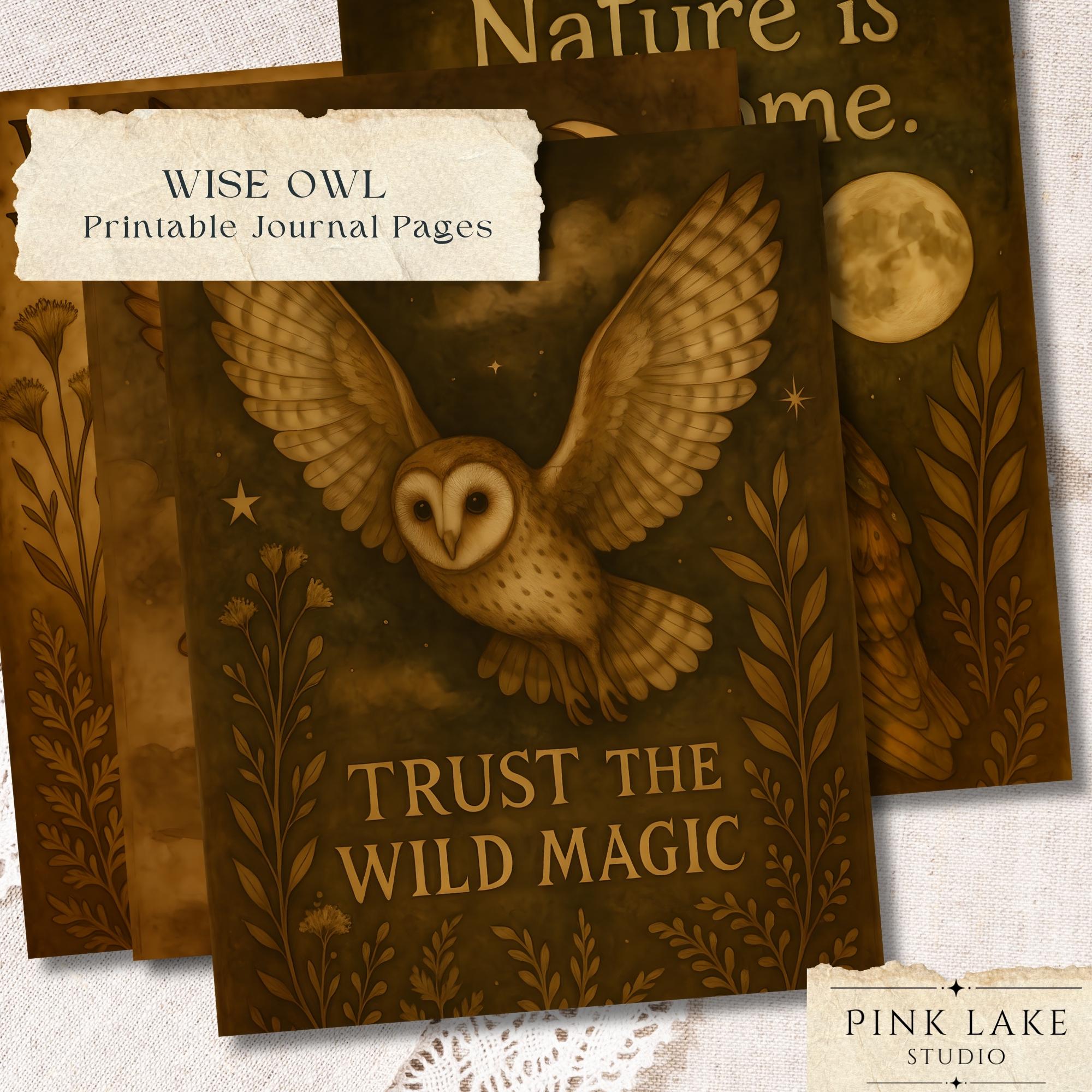 Vintage Owl Junk Journal Pages, Wise Quote Digital Paper, Printable Forest Ephemera for Scrapbooking