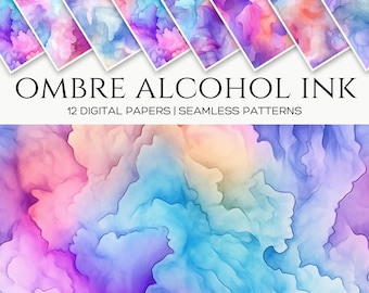 Può includere: 12 carte digitali con motivi senza cuciture di inchiostro all'alcool sfumato in tonalità di rosa, blu, viola e giallo.