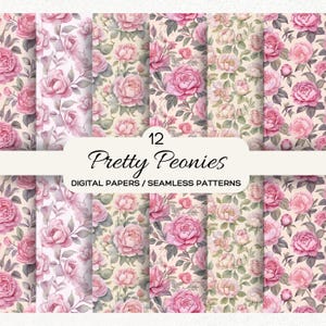 Joli arrière-plans pivoine, Paquet de papier numérique, Modèles sans couture, Téléchargement instantané, Papeterie pivoine, Papier cadeau pivoine, Motifs imprimables