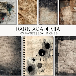 Skräpjournalsidor från Dark Academia, stämningsfulla bläckfärgade efemera, vintagegrimoireskript, antik gotik
