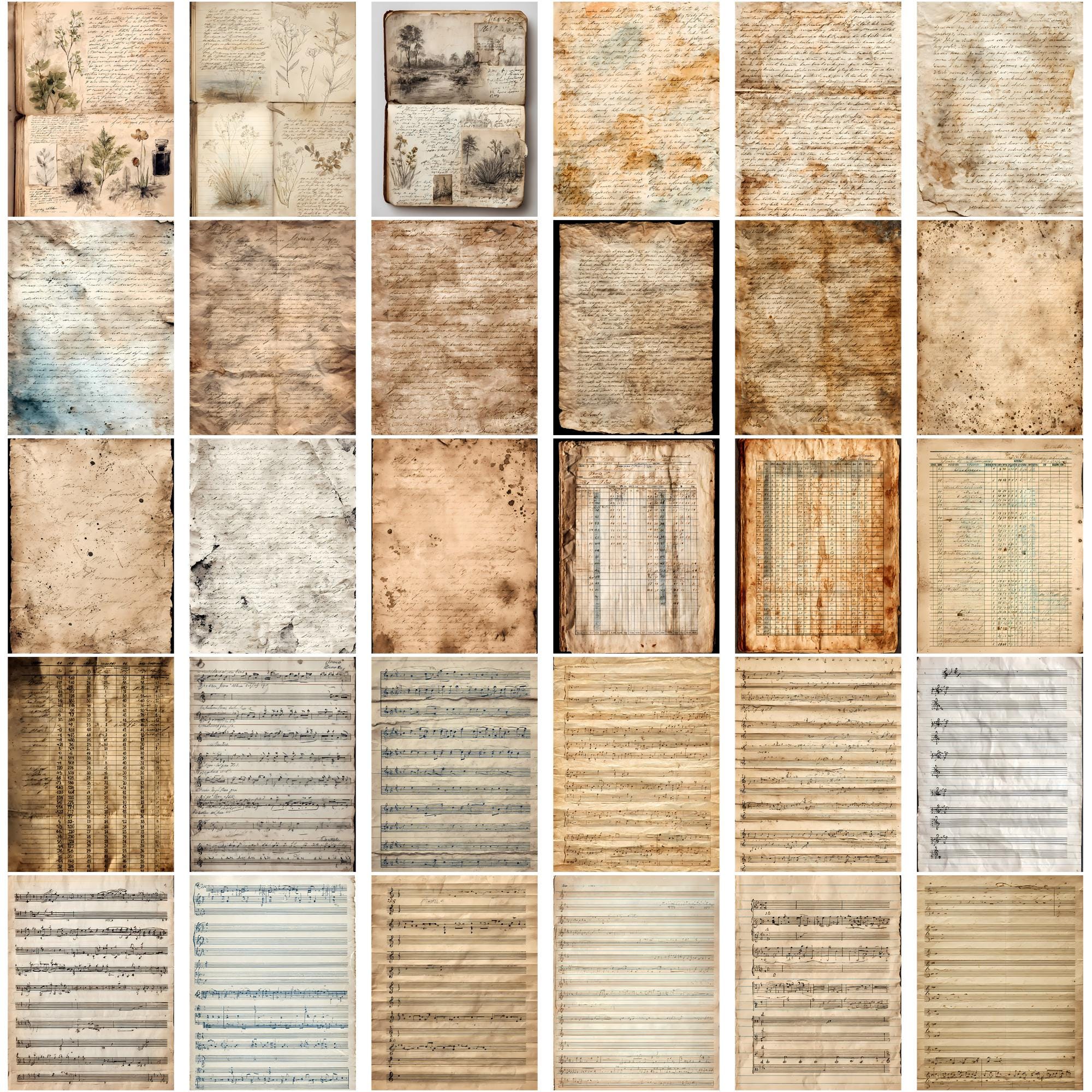 Empherma Script Paper Aged Paper Archive Master Collection, Vintage Ephemera Junk Journal ...