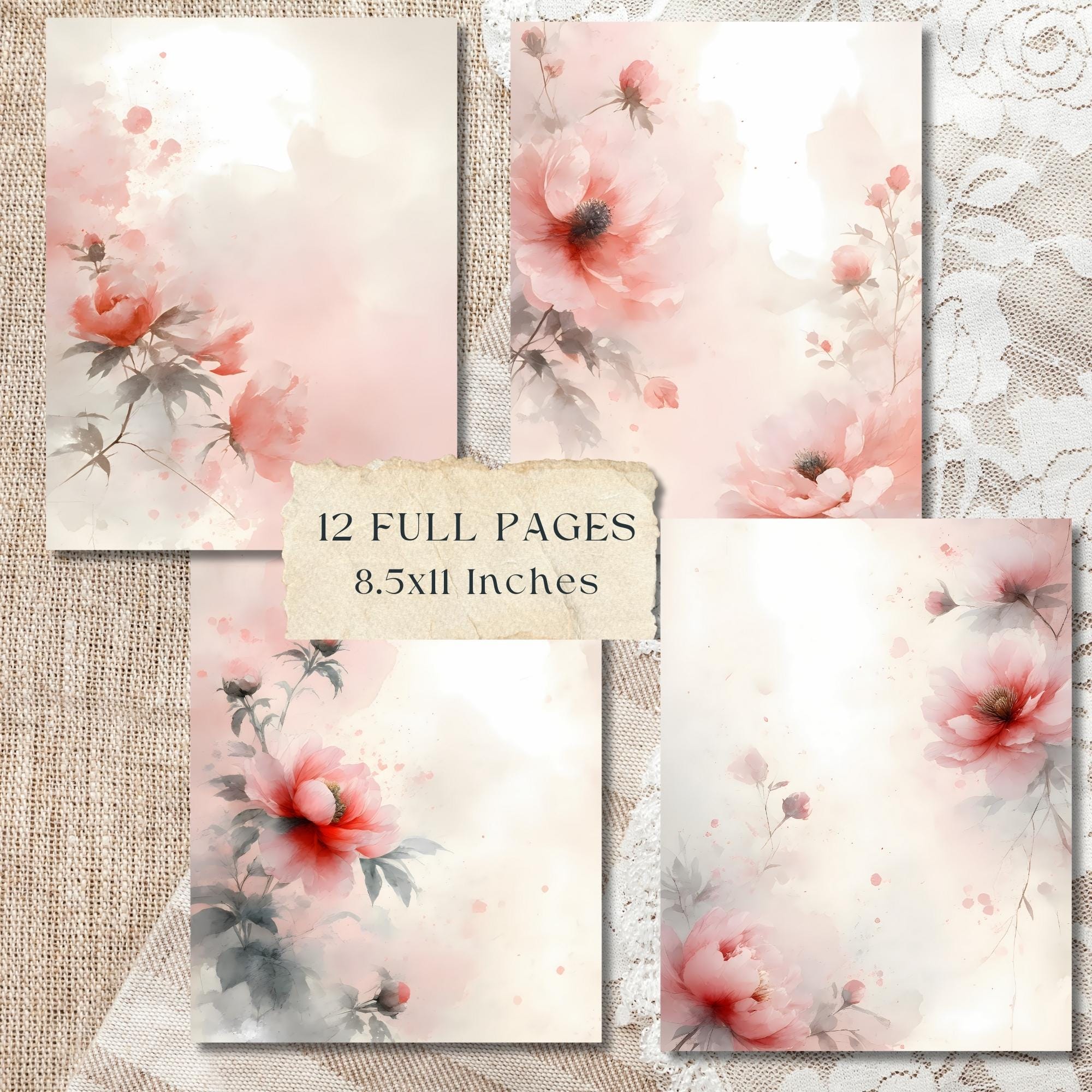 Watercolor Peony Digital Paper, Blush Pink Floral Scrapbook Backgrounds ...