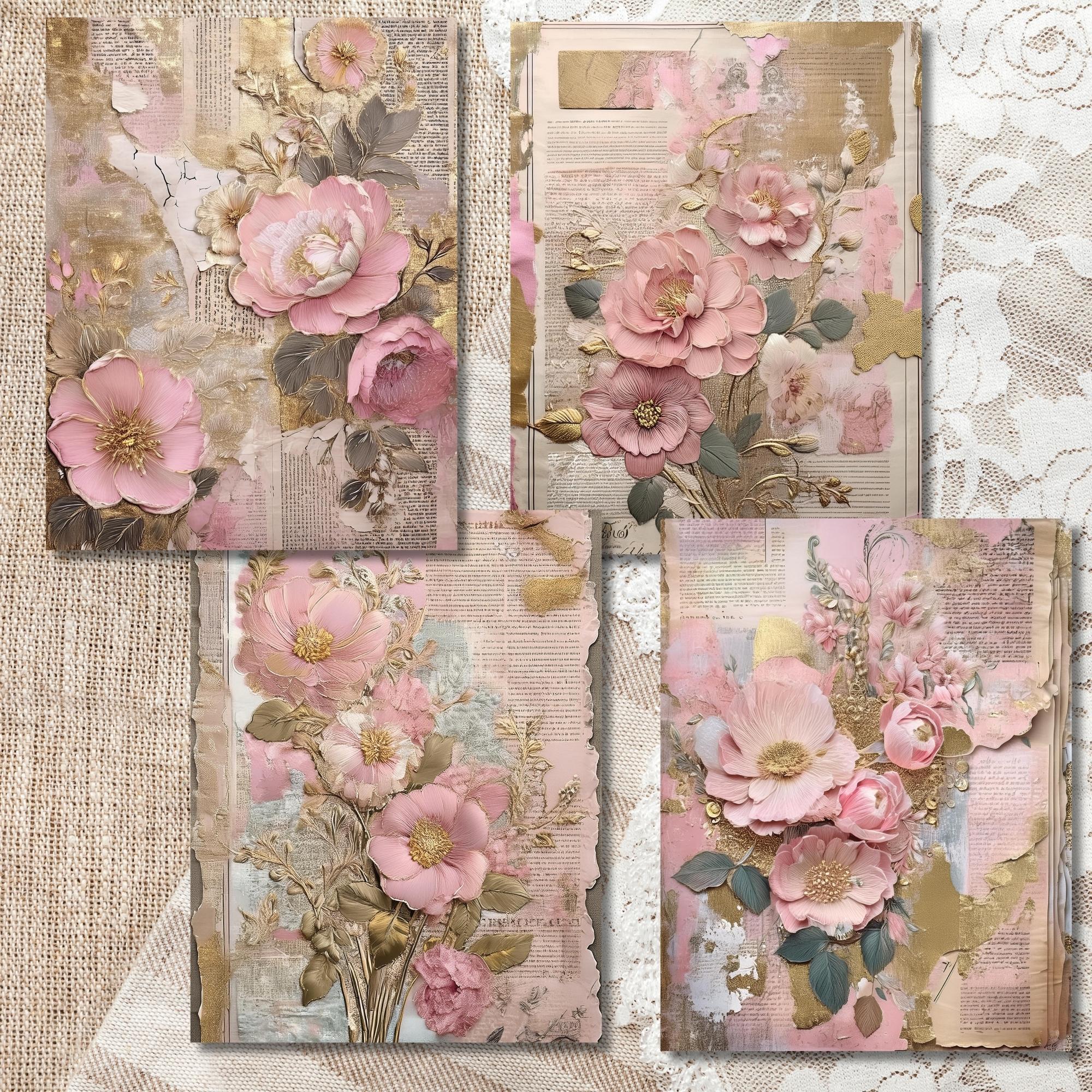 Rustic Pink Floral Junk Journal Pages – Shabby Chic Ephemera (digital ...