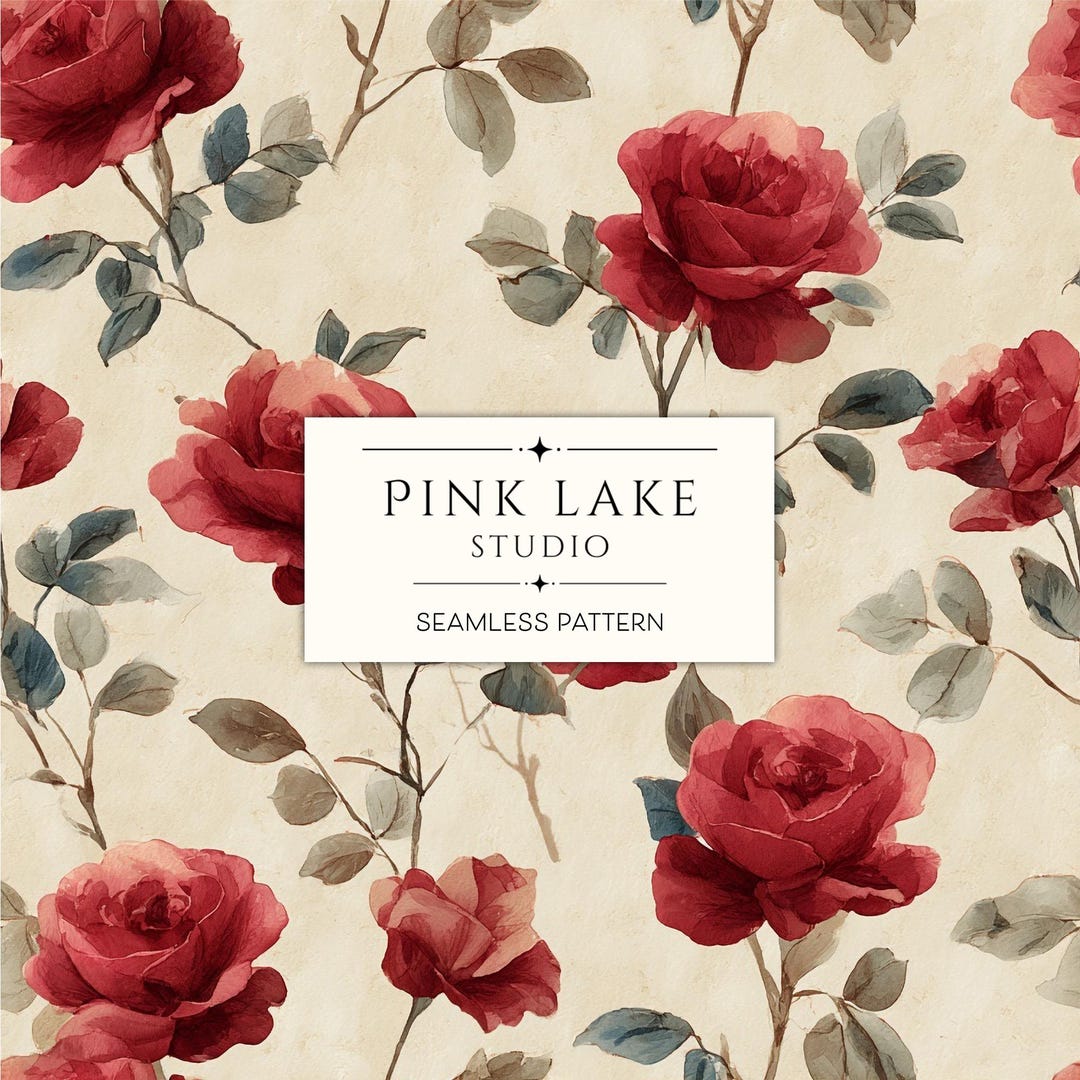 Vintage Red Roses Seamless Pattern, Shabby Chic Watercolor Floral ...