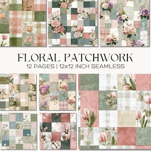 Floral Patchwork Pattern Set, Vintage Cottage Garden Style (Digital Download)