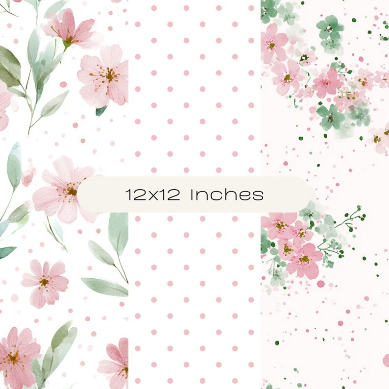 Pink Cottage Seamless Pattern Set, Watercolor Flowers Digital Paper ...
