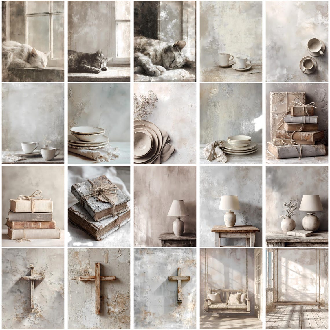 Country Farmhouse Junk Journal Pages, Shabby Chic Neutral Vintage ...