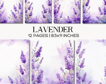 Lavender Floral Watercolor Paper, Junk Journal, Scrapbook (Digital Download)