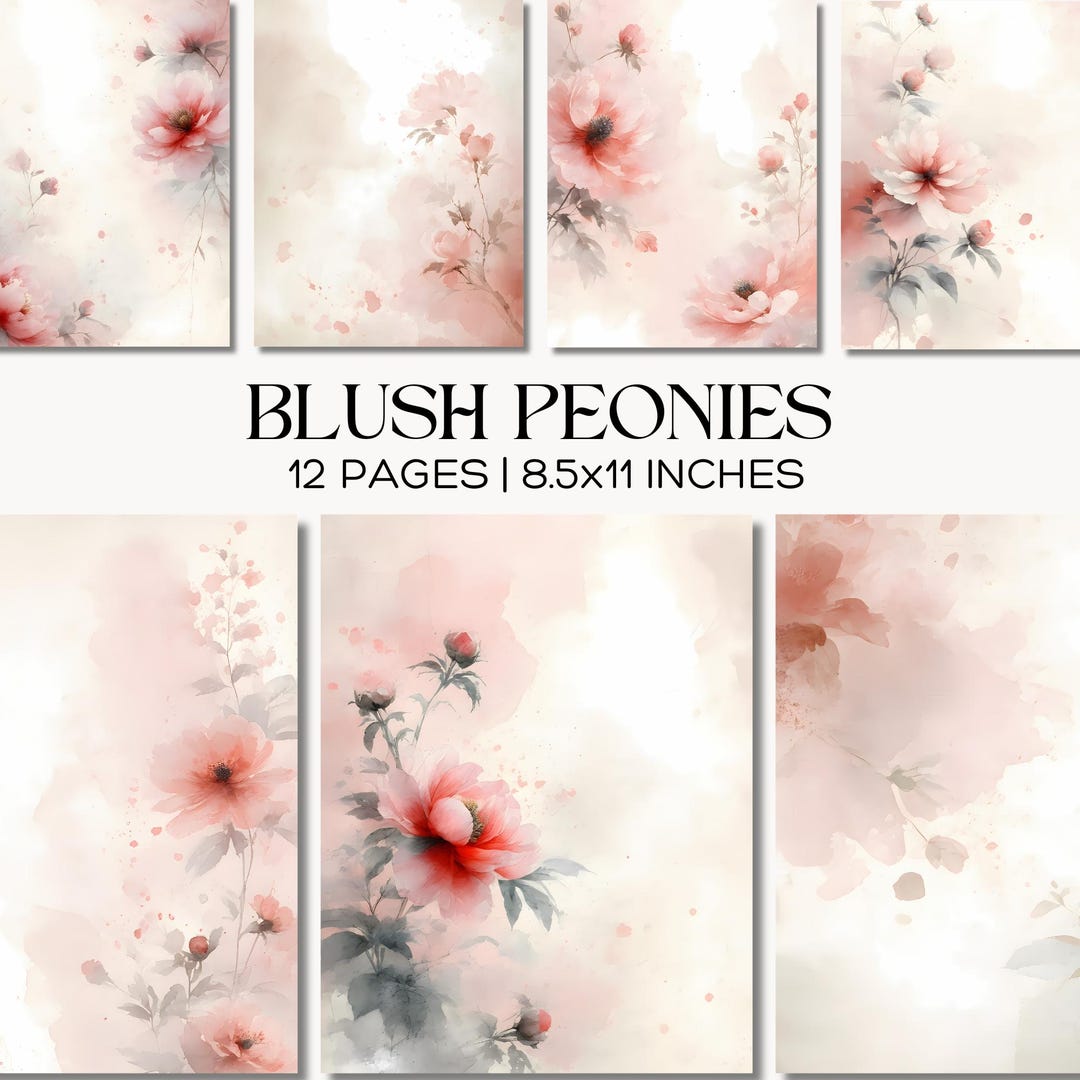 Watercolor Peony Digital Paper, Blush Pink Floral Scrapbook Backgrounds ...