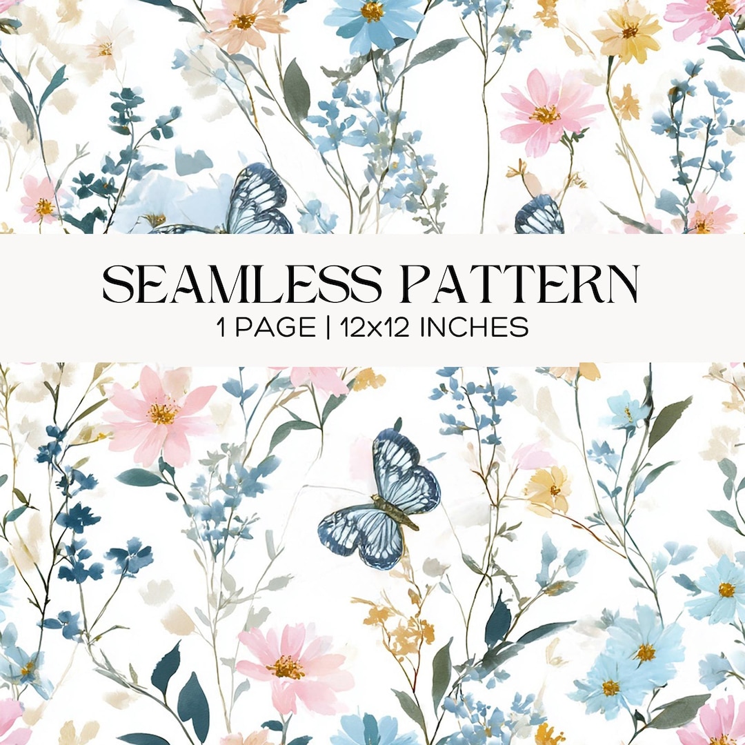 Butterfly Floral Seamless Pattern, Pastel Nursery Fabric Design, Soft ...