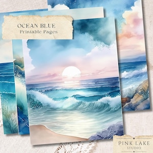 Aquarell Ozean, Digitales Papier, Junk Journal Ozeanblau Hintergründe, Meereswellen Clipart, Küsten Scrapbooking Papier Maritim Strand Printables