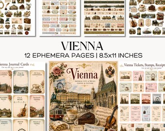 Wien Ephemera Pages Österreich Reise Junk Journal Kit Printable Musik Kaffee Tags, Washi Streifen