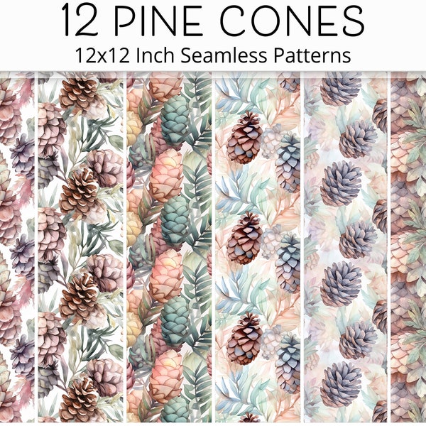 Aquarel Pine Cone Digital Paper Pack, Naadloos Patroon voor Scrapbooking, Junk Journal en Papercraft