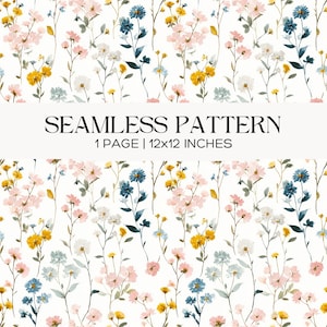 Wildflower Seamless Pattern, Spring Meadow Pastel Fabric Design, Repeat Print Digital Paper, Small Floral